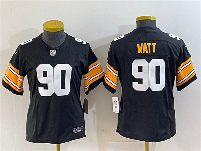 Women's Pittsburgh Steelers #90 T. J. Watt Black 2023 F.U.S.E. Stitched Football Jersey(Run Small)
